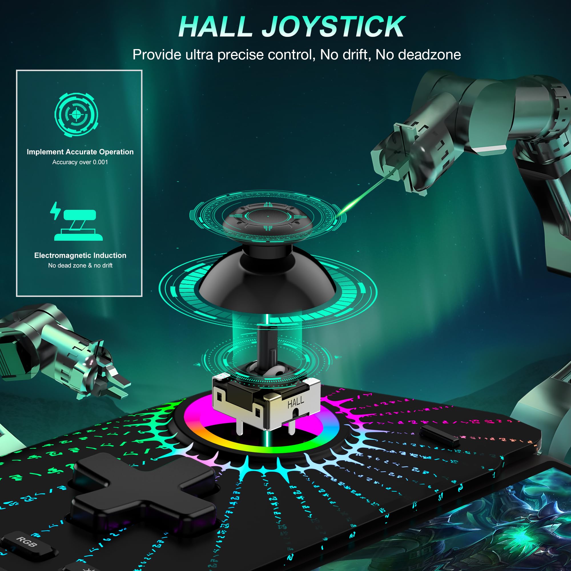 HELLCOOL Switch Pro Controller for Switch/OLED,Switch Controller for Handheld Grip with Hall Effect Joystick,One-Piece Switch Joycon with Turbo/Programmable/6-Axis/Vibration/RGB/4 Card Slot(Black)