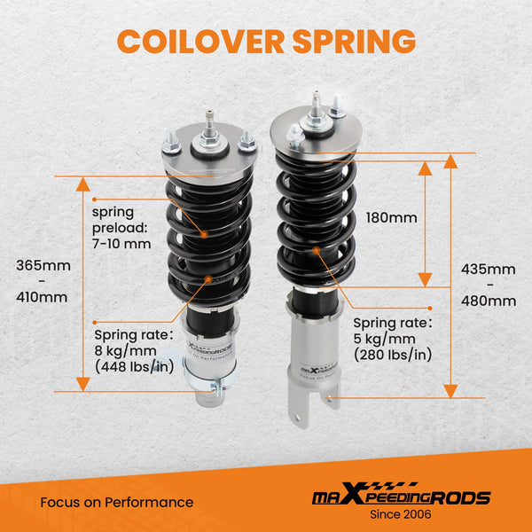 maXpeedingrods Coilover Kits for Civic EK EJ 1996-2000 24 Ways Adjustable Damper Shock Absorber Gray