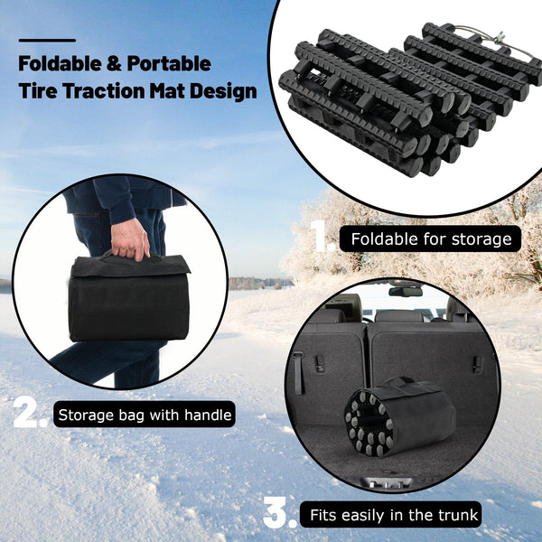 COSTWAY 2 Pack Tire Traction Mats, Folding Non-Slip TPR Recovery Track for Sand/Mud/Snow Off-road, Tire Ladder Pad Emergency Devices for Cars, Trucks, Van (100 x 21 x 3cm)