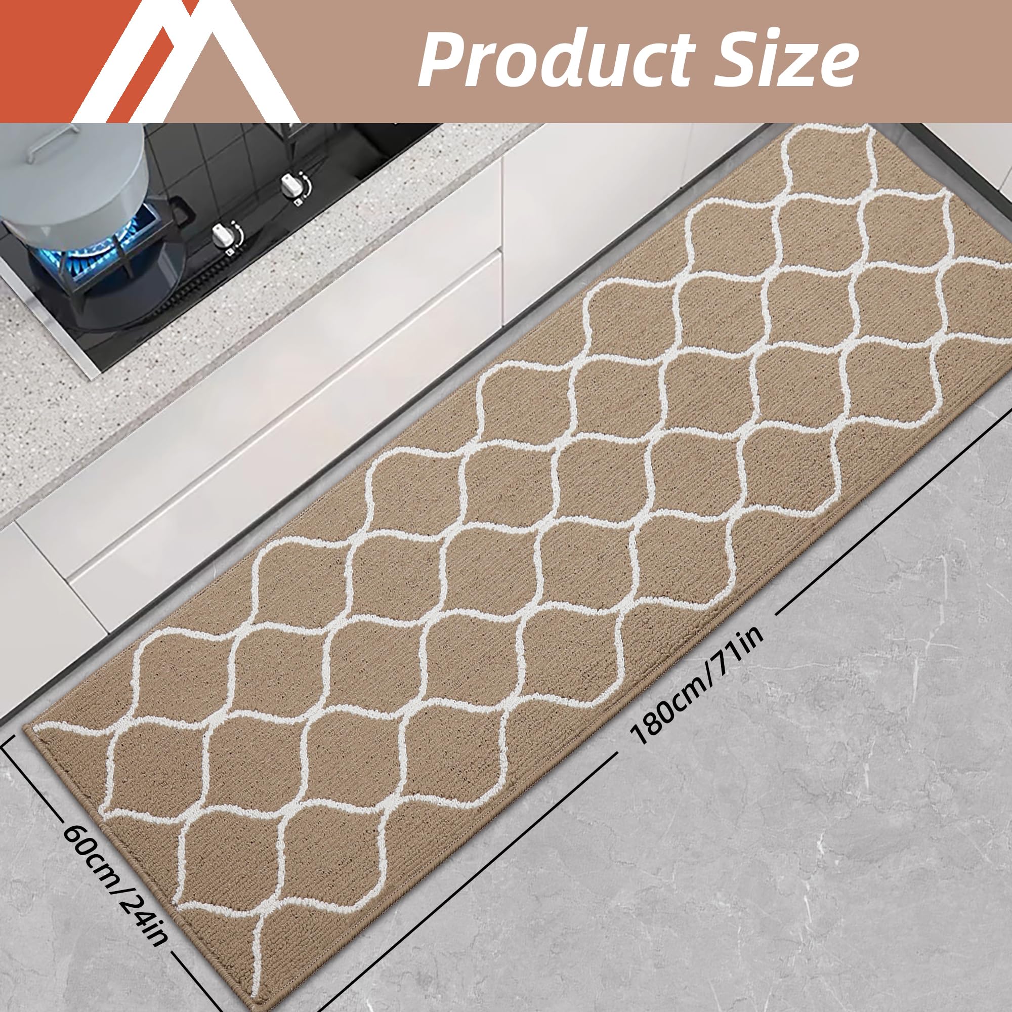 COSY HOMEER Kitchen Runner Rug, 60 x 180cm, Non-Slip, Machine Washable, Beige