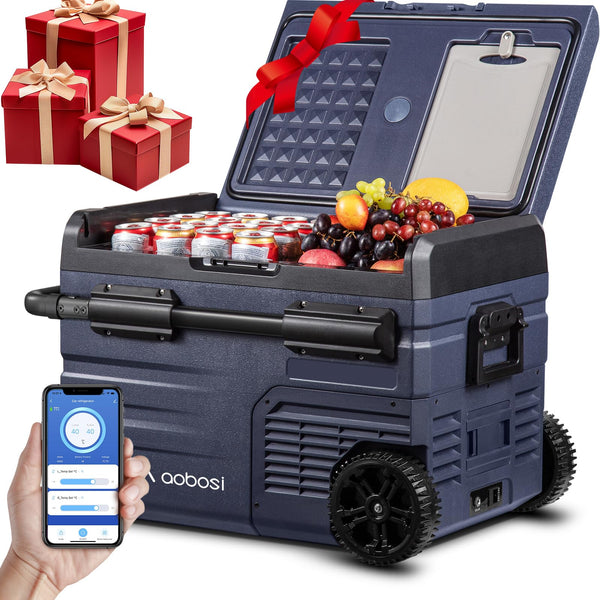 AAOBOSI Compressor Camping Fridge 95L, Car Fridge Dual Zone with 12/24V DC and 100-240V AC, -20°C to 20°C Portable Freezer for Car, Campervan, Lorry, Truck, Boat
