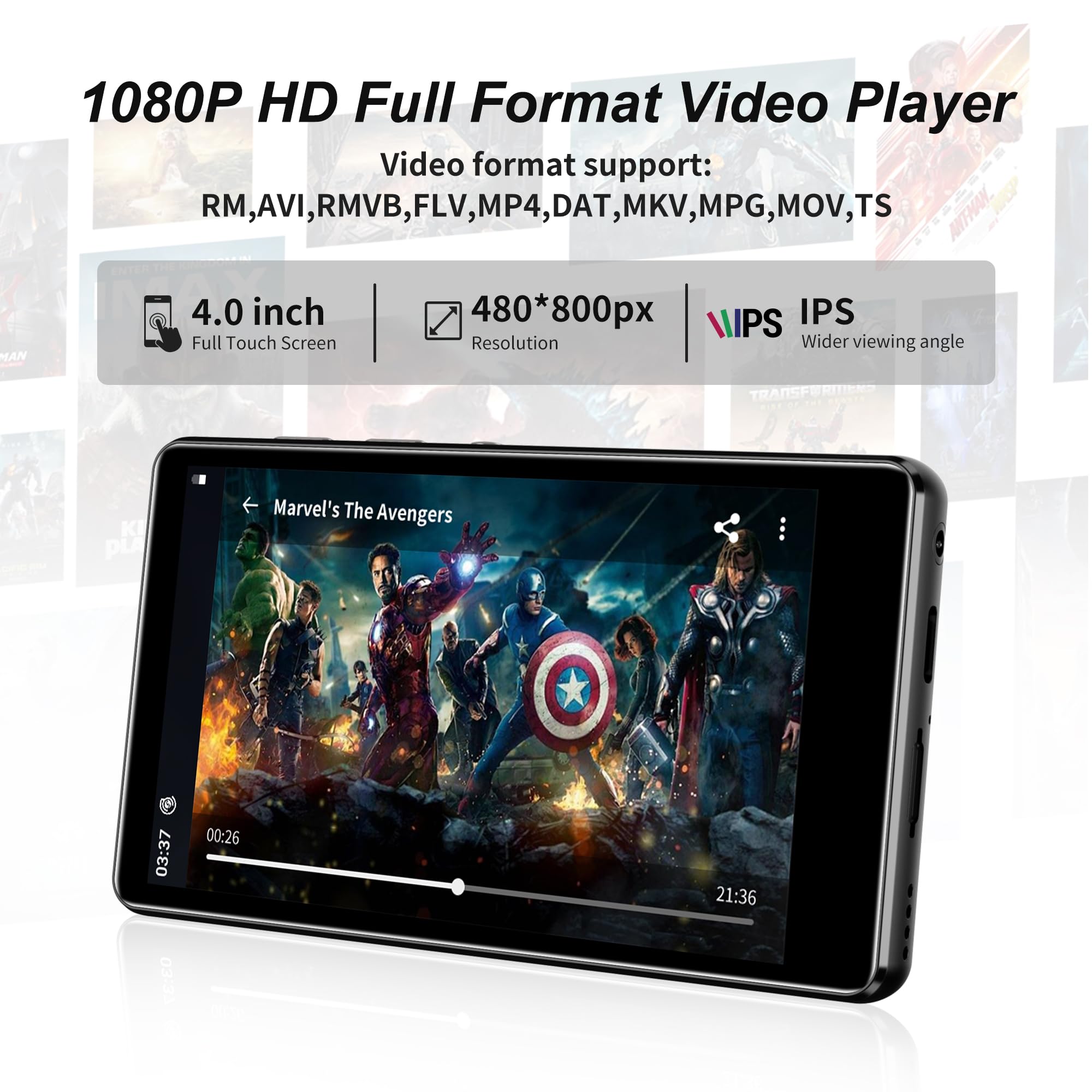 80GB MP3 Player with WiFi and Bluetooth, 4.0” IPS HD Touch Screen, SWOFY M503Pro MP4 Player with Speakers, Android Music Player with Spotify, Deezer, Audible, FM Radio,Play Store for Kids