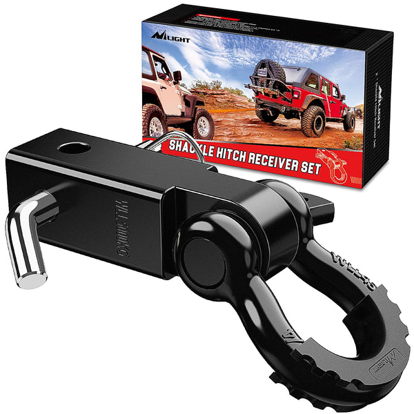 Nilight Shackle Hitch Receiver 2Inch 45000 LBs Breaking Strength 3/4" D Ring Shackle w/Trailer Hitch Pin Heavy Duty Solid Recovery Towing Kit for Trucks Jeeps Off Road,2 Years Warranty