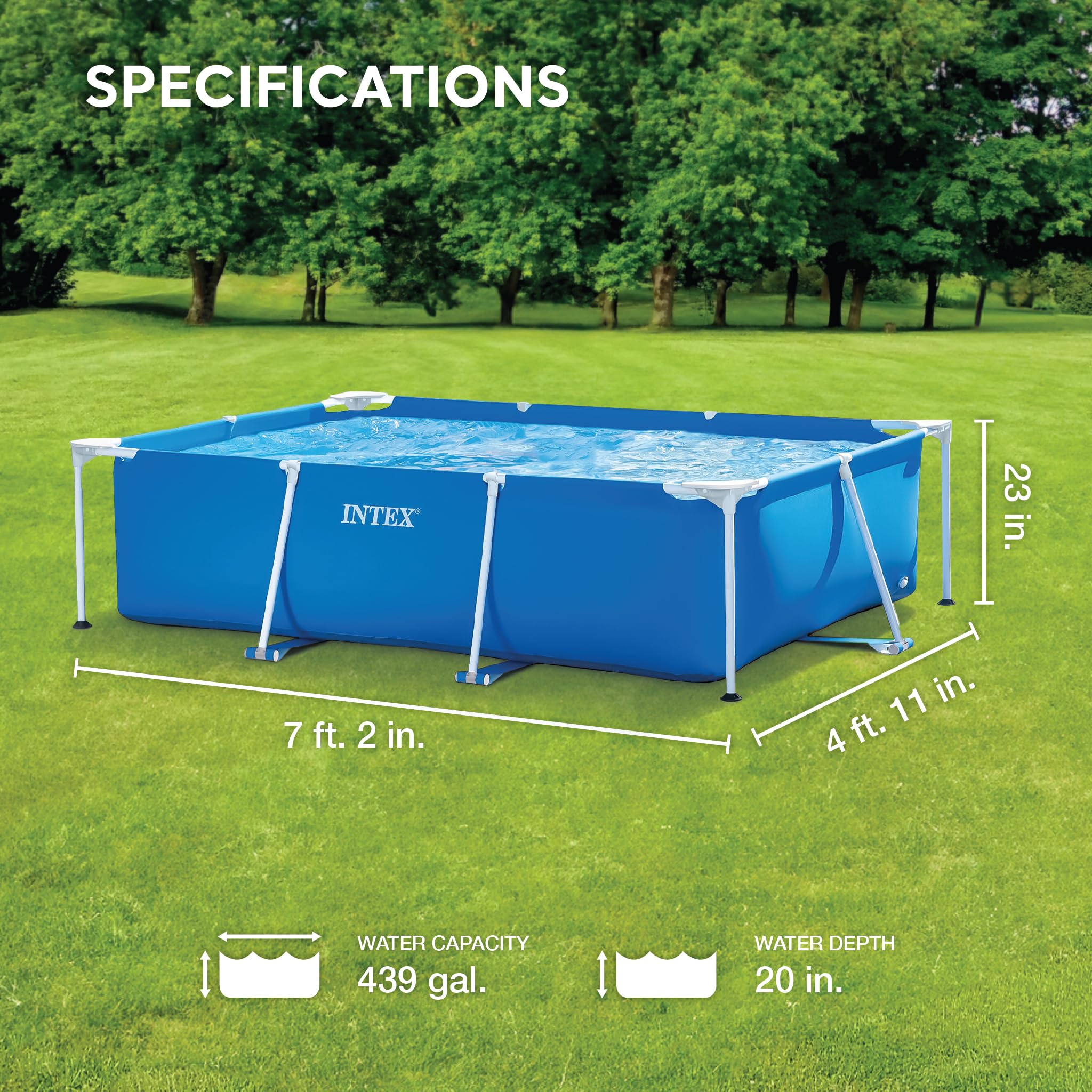 INTEX | 28272 Metal Frame Rectangular Outdoor Swimming Pool, Filter Pump Not Included, Capacity 3834 L, Measures 300 x 200 x 75 Centimeters - Colour Blue