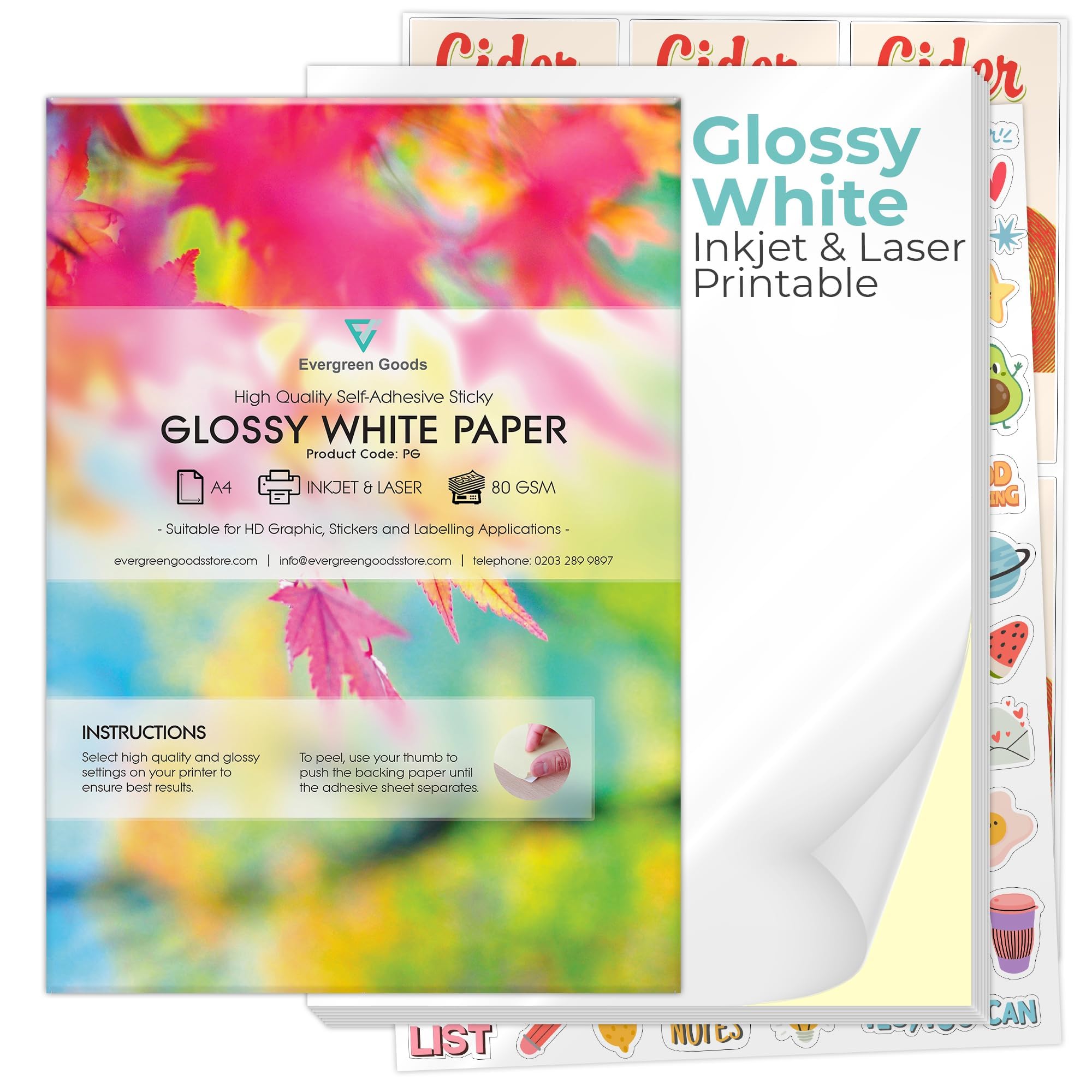 500 Sheets A4 Glossy White Self-Adhesive Sticker Paper | Inkjet & Laser Printable | Make Your own Stickers, Arts & Craft, Cutter Plotter, Product
