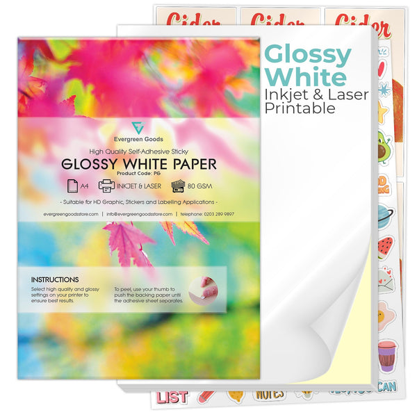 500 Sheets A4 Glossy White Self-Adhesive Sticker Paper | Inkjet & Laser Printable | Make Your own Stickers, Arts & Craft, Cutter Plotter, Product