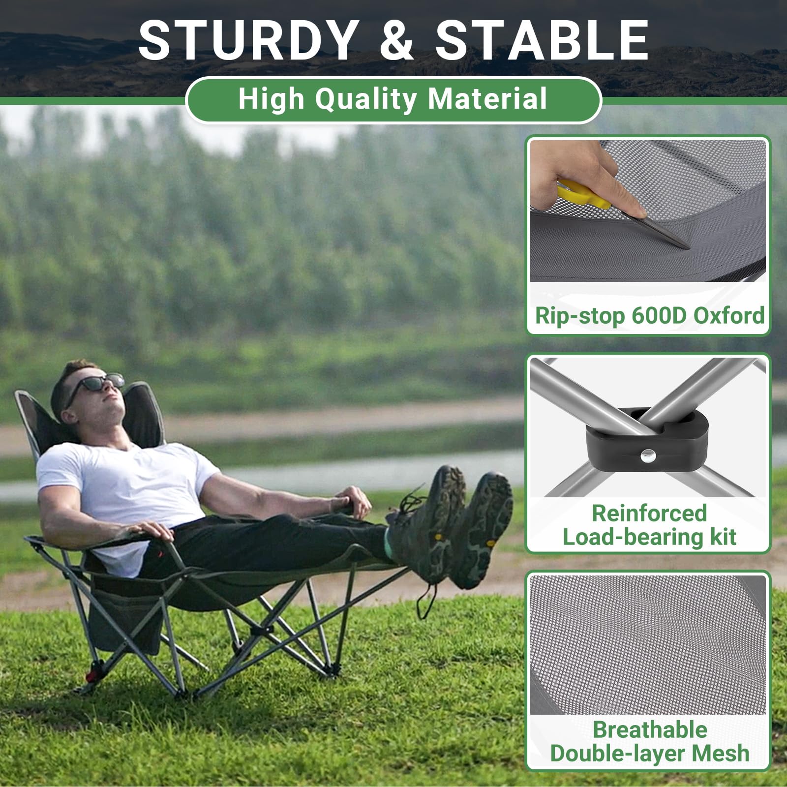 #WEJOY Camping Chairs Folding Recliner Chair Adjustable with Detachable Footrest Headrest Cup Holder Lightweight Portable Reclining Camp Chair Fold Up Chair for Outdoor Beach Garden, Cyan Set of 2