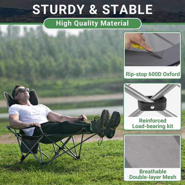 #WEJOY Camping Chairs Folding Recliner Chair Adjustable with Detachable Footrest Headrest Cup Holder Lightweight Portable Reclining Camp Chair Fold Up Chair for Outdoor Beach Garden, Cyan Set of 2