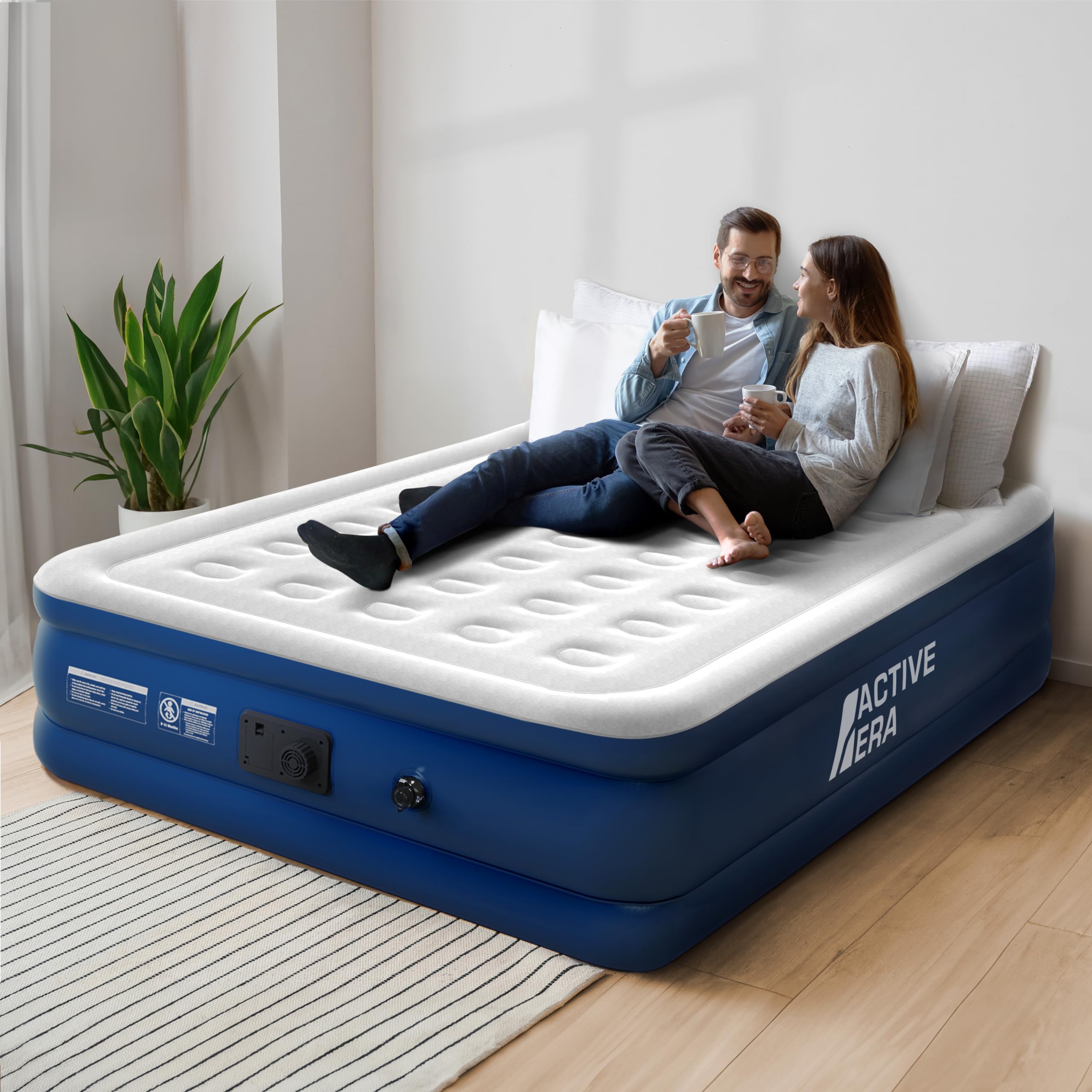 Active Era Premium Single Inflatable Mattress | Airbed for Home with Built-In Pump | 3 Min Self Inflating Blow Up Bed | Flocked Surface & Puncture Resistant Air Bed for Guests & Camping 187x99x53cm