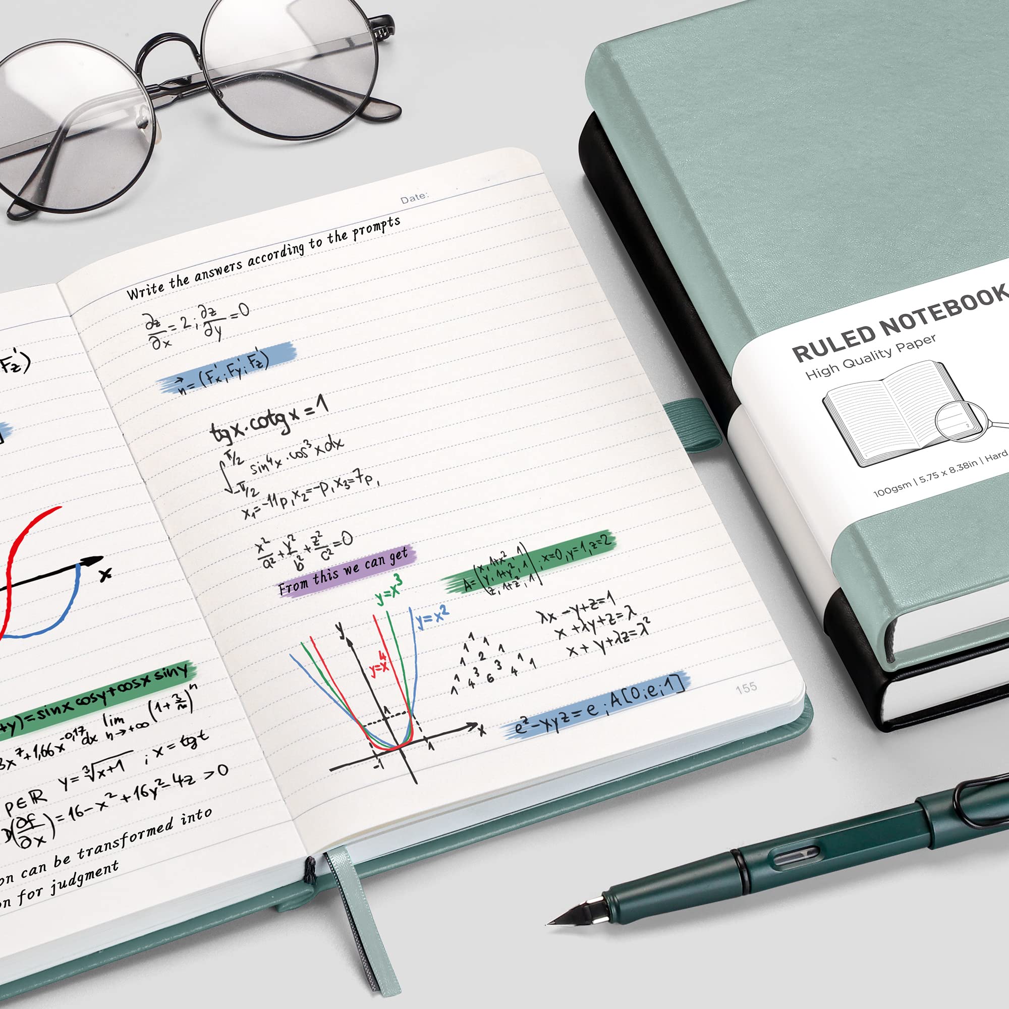 RETTACY Lined Journal Notebook - A5 Note Book Hardcover Thick Notepad 320 Numbered Pages for Writing,100gsm Lined Paper, Leather Hardcover, for Women Men Work Office School,14.5 x 21cm - Black