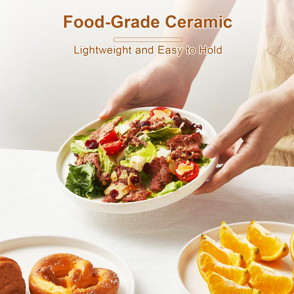 Jassceram 8.5 Inch Small Dinner Plates Set of 6, Ceramic Flat Plates for Salad, Dessert and Appetizer - Microwave, Oven and Dishwasher Safe, Scratch