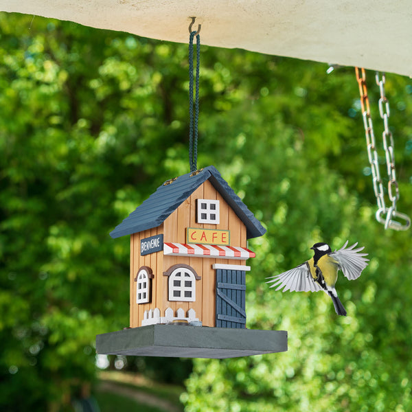 Relaxdays House, Feeding Station for Wild, Hang up, 18x18x23.5cm, Bird Feeder Made of Wood, Colourful, 23.5 x 18 x 18 cm