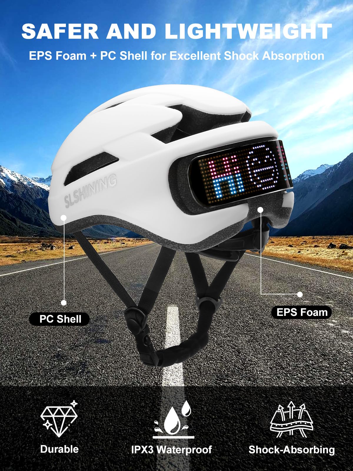 TMEOIIPY Smart App Program Bike Helmet, Back LED Lights Display with USB Rechargeable, Road Bicycle Helmets for Adults: Men, Women, with Turn Signals Remote Control