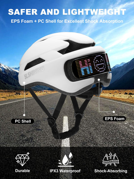 TMEOIIPY Smart App Program Bike Helmet, Back LED Lights Display with USB Rechargeable, Road Bicycle Helmets for Adults: Men, Women, with Turn Signals Remote Control