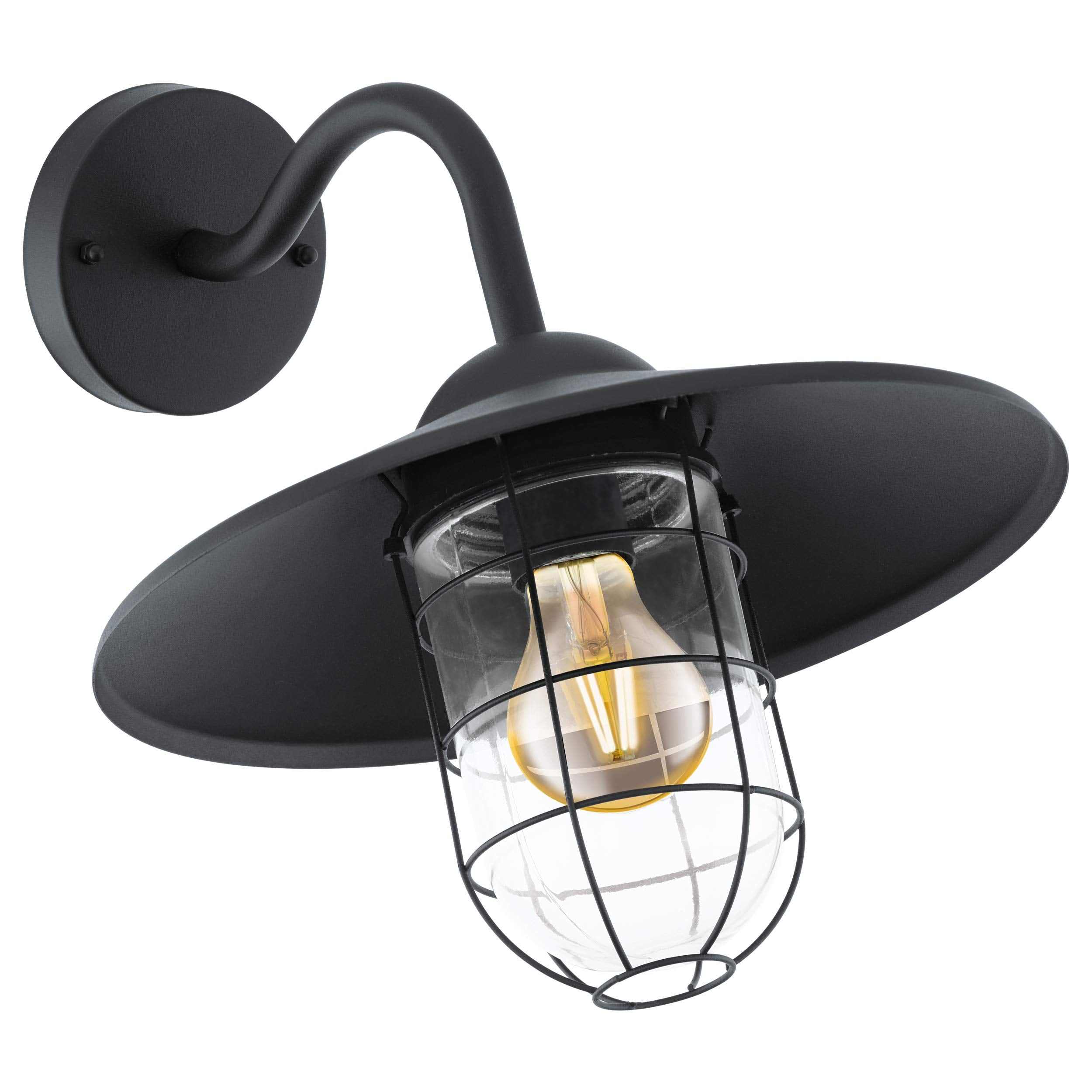 Eglo Melgoa Outdoor Wall Light, Black Galvanized Steel and Clear Glass Lantern, Porch Lamp, E27 Socket, IP44
