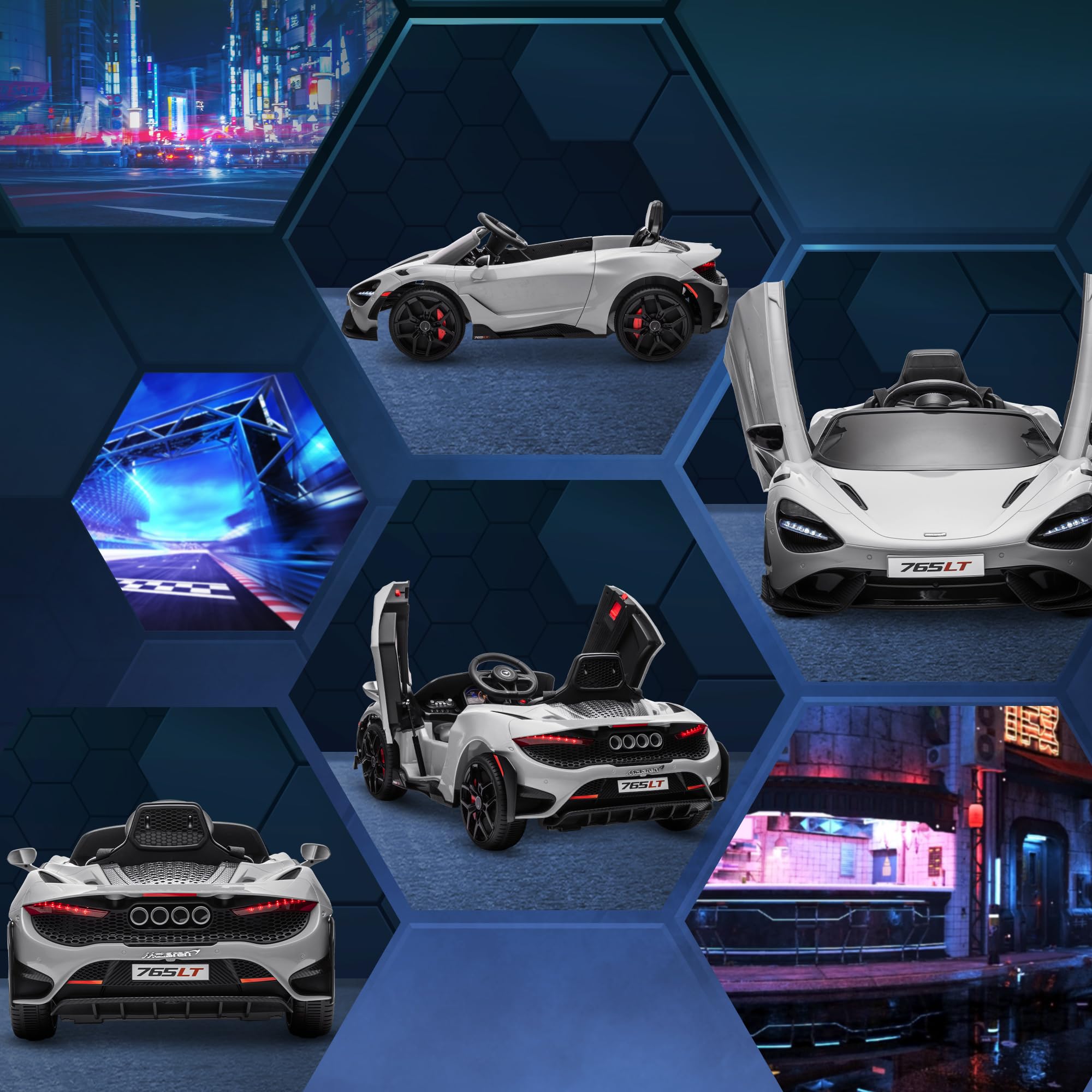 AIYAPLAY McLaren 765LT Licensed Electric Car for Kids with Butterfly Doors, 12V Kids' Electric Ride on with Remote Control, Transport Wheels, LED Lights, MP3 Music, Horn, for 3-6 Years, Orange