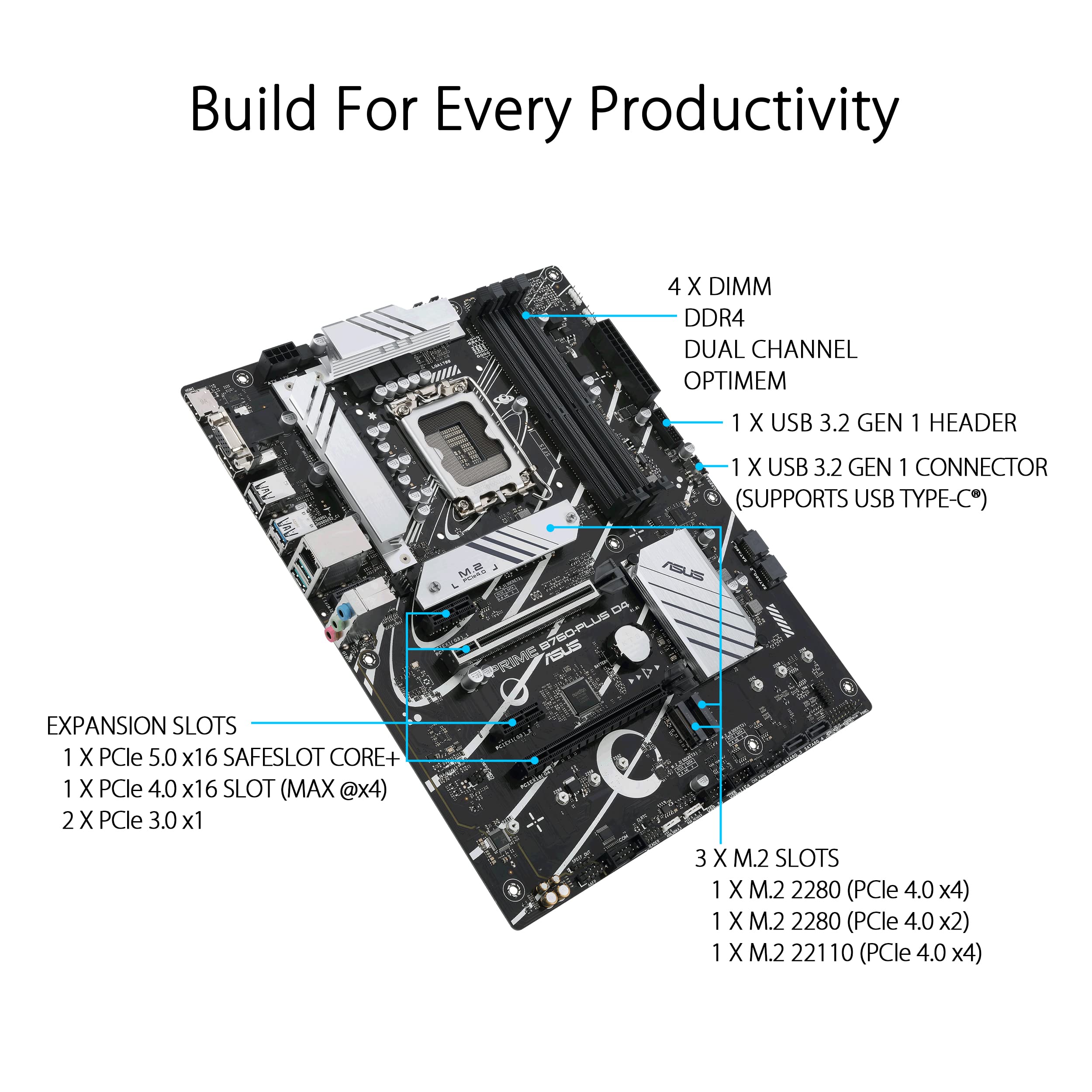 ASUS PRIME B760M-A WiFi D4 Intel LGA 1700, 4 x DIMM DDR4, 1 x Display Port, 2 x HDMI Ports