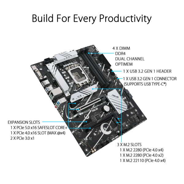 ASUS PRIME B760M-A WiFi D4 Intel LGA 1700, 4 x DIMM DDR4, 1 x Display Port, 2 x HDMI Ports
