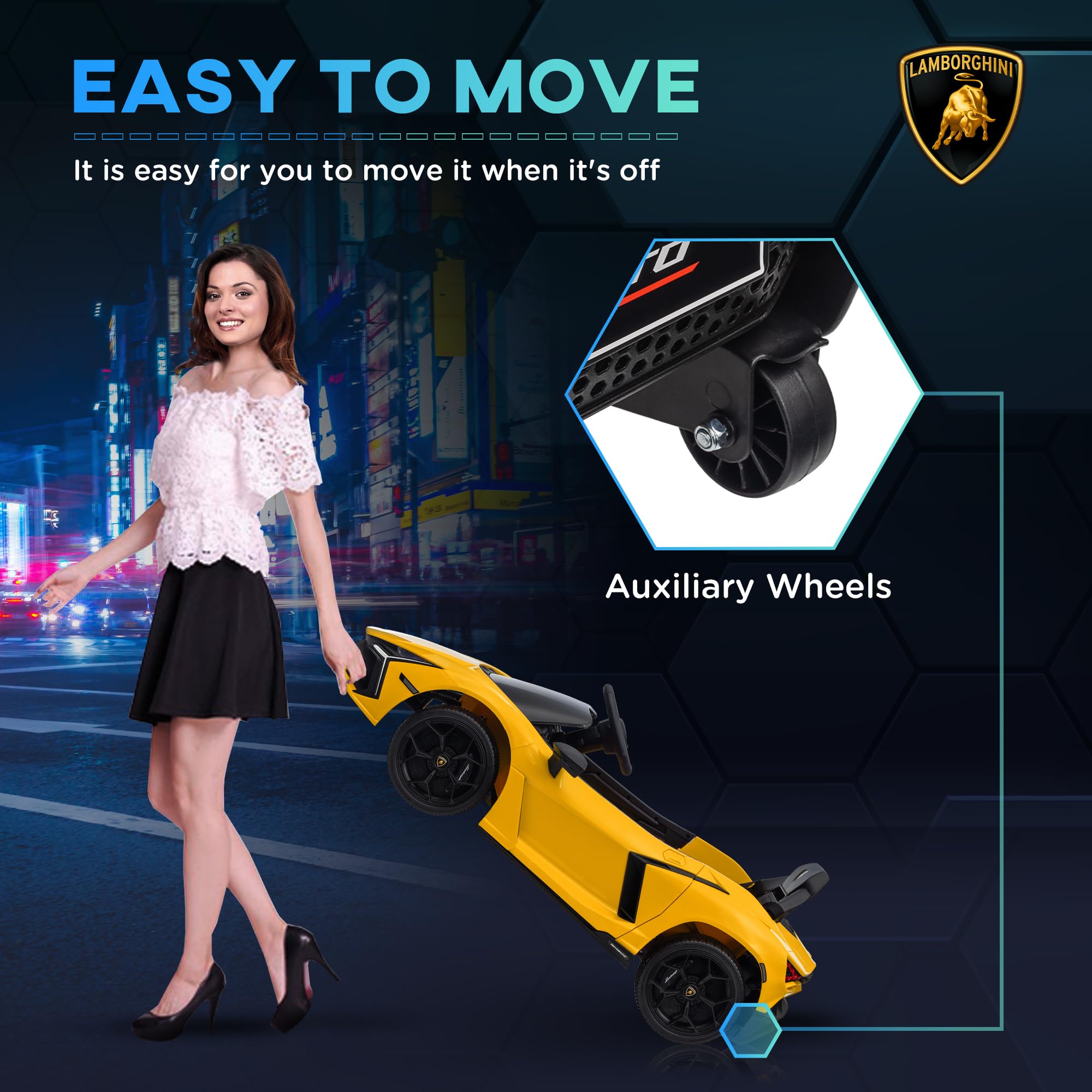 AIYAPLAY Lamborghini Revuelto Licensed Kid Electric Car, 12V Kids Electric Ride On with Butterfly Doors, Suspension, Remote Control, LED Lights, Horn, USB, MP3 for 3-5 Years, Orange