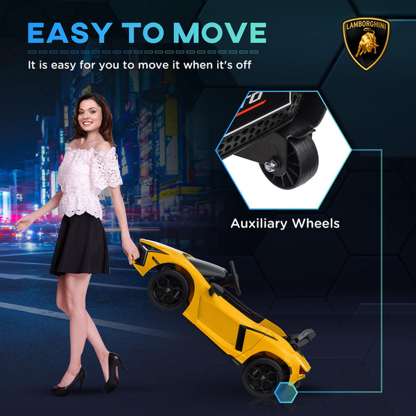 AIYAPLAY Lamborghini Revuelto Licensed Kid Electric Car, 12V Kids Electric Ride On with Butterfly Doors, Suspension, Remote Control, LED Lights, Horn, USB, MP3 for 3-5 Years, Orange