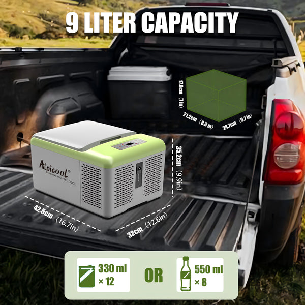 Alpicool C9PT 9L Compressor Car Fridge Freezer, DC 12v Camping Refrigerator, Portable Mini Cool Box for TruckCampervanRVBoat, -20℃ to 20℃