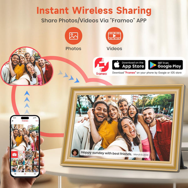 Frameo WiFi Digital Photo Frame 10.1 Inch - 1280x800 HD IPS Touch Screen Picture Frame Electronic, 32GB Memory, Auto Rotate, Wall Mountable, Digital PictureFrame for Sharing Photos and Videos