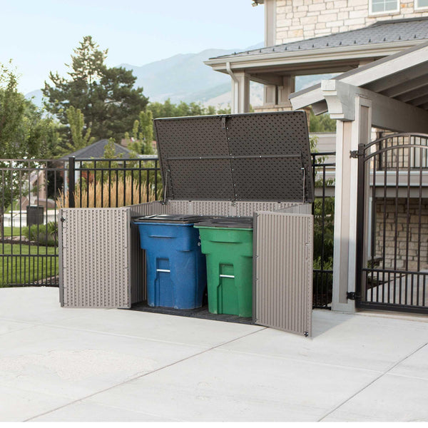 LIFETIME Plastic Wood Grain Textured Storage Box Desert Sand/Grey, 151x72x69 cm