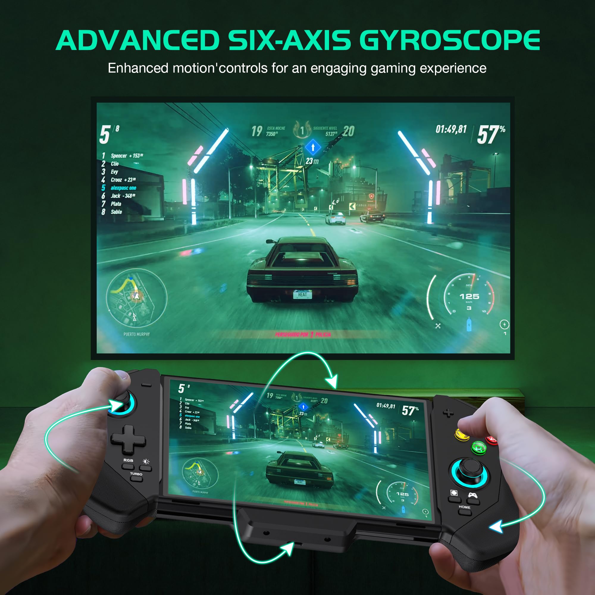 HELLCOOL Switch Pro Controller for Switch/OLED,Switch Controller for Handheld Grip with Hall Effect Joystick,One-Piece Switch Joycon with Turbo/Programmable/6-Axis/Vibration/RGB/4 Card Slot(Black)