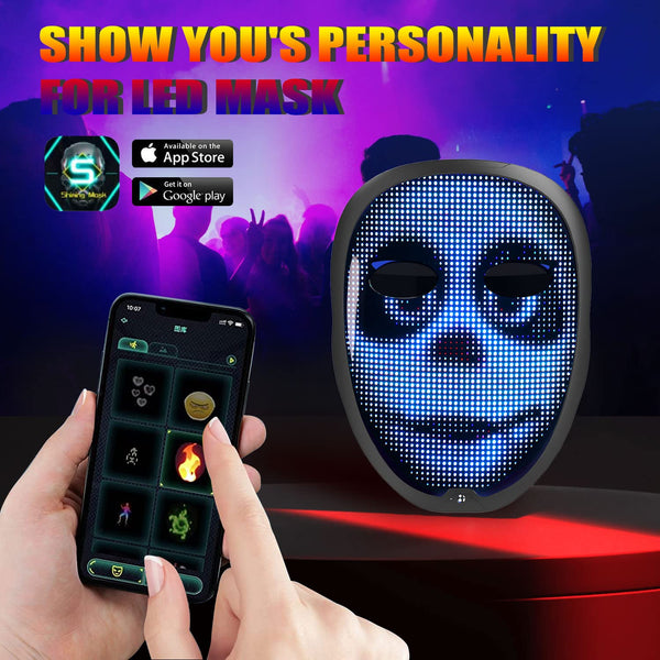 megoo LED Mask with Bluetooth Design Customized Programmable by APP,Halloween LED Luminous Mask for Costume Halloween DJ Masquerade Rave Cosplay Birthday Party