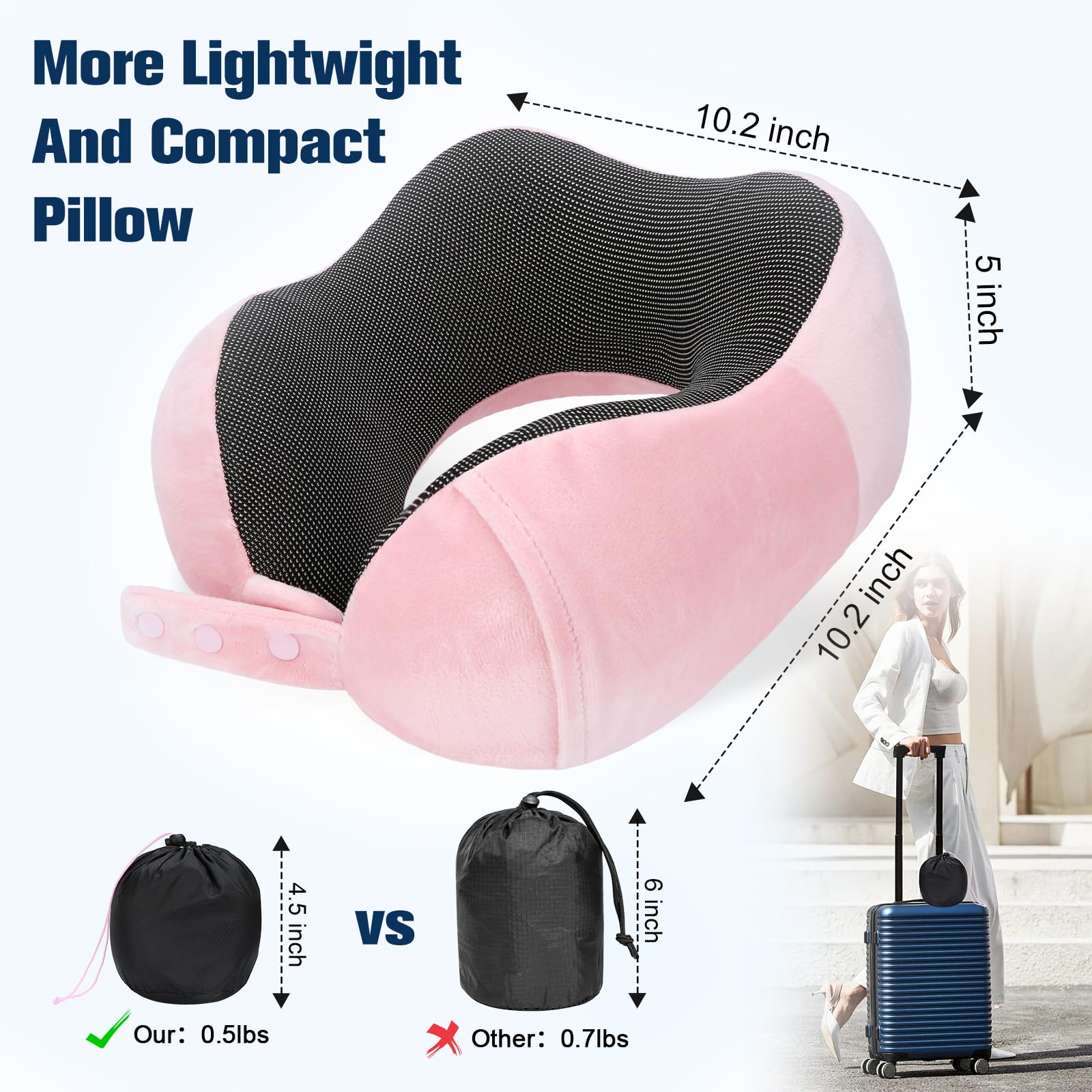 Cirorld Travel Pillow for Airplane, Neck Pillow for Travel, Memory Foam Travel Neck Pillow for Adults, Adjustable & Compact Flight Pillow, Ergonomic Neck Cushion, With Ear Plugs, Eye Mask, Carry Bag