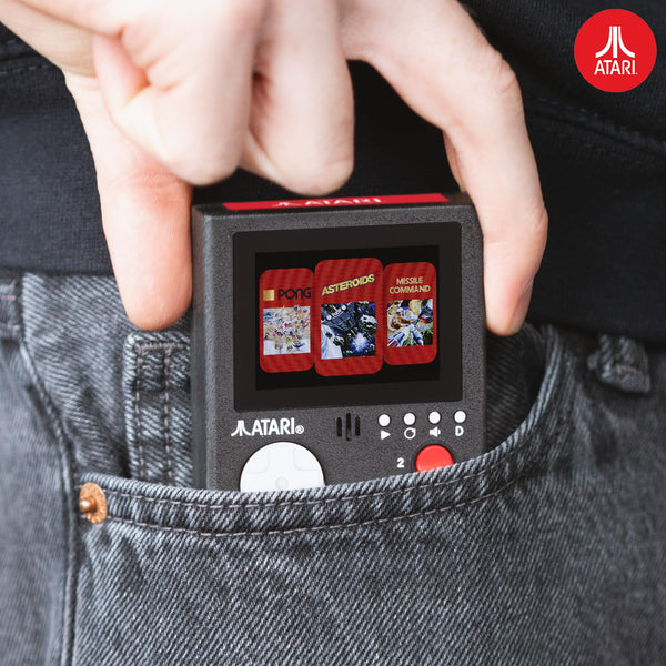 Official Atari Cartridge Handheld Mini Arcade Console with 3 Games - Pong Sports, Asteroids & Missle Command, 2" Colour Screen, Keyring, Retro Gaming Console Gift for Him and Her