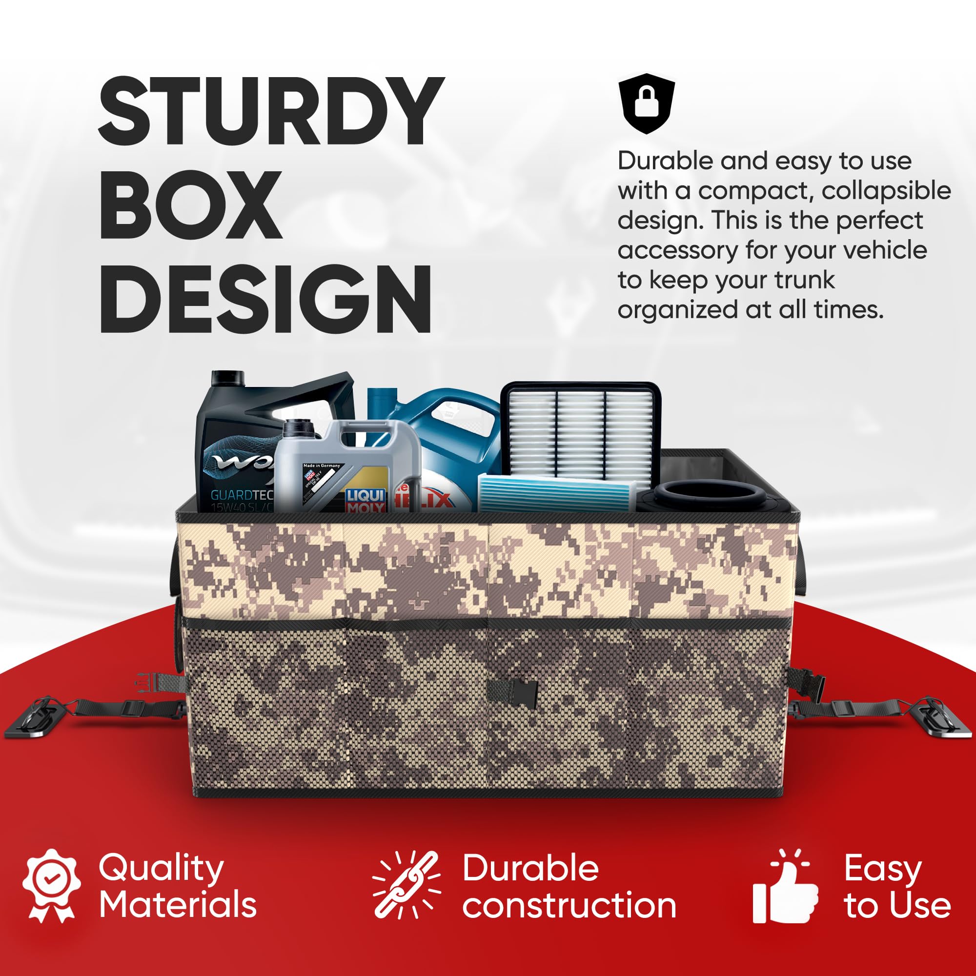 FORTEM Car Boot Organiser, Collapsible Multi Compartment SUV Organizer, Foldable Storage for Car Accessories for Women Men, 600D Oxford, Non Slip Bottom, Securing Straps, Soft Cover (50L)