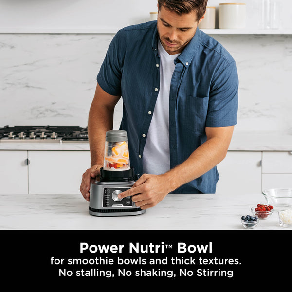 Ninja Foodi Power Nutri Blender 2-in-1, Blend Smoothie Bowls, Thick Spreads & Frozen Drinks, Automatic Programs, 700ml Cup & 400ml Bowl with with Power Paddle, 1100W, Silver CB100UK