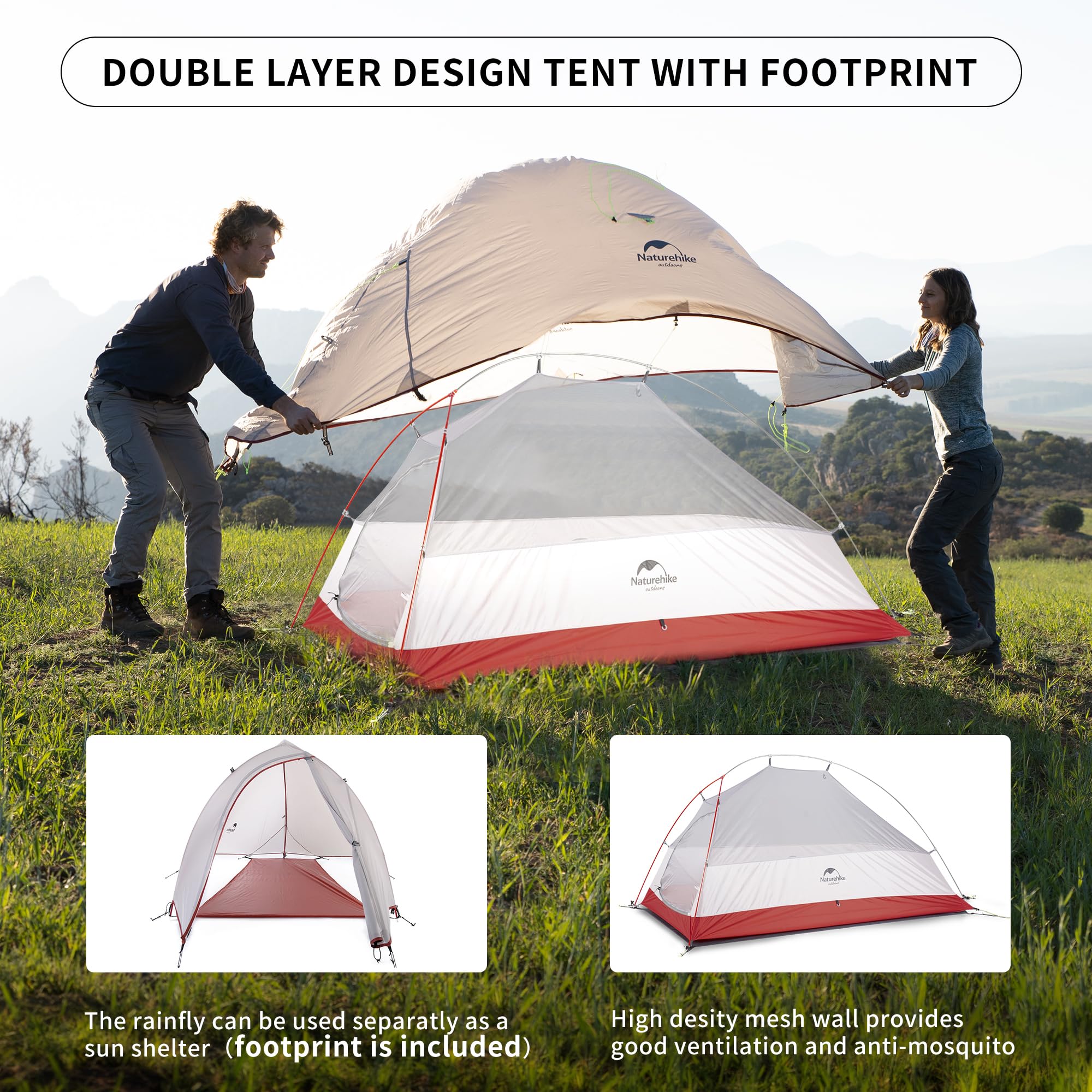 Naturehike Cloud up 1 Person Backpacking Tent Lightweight Camping Hiking Dome Tent for 1 Man