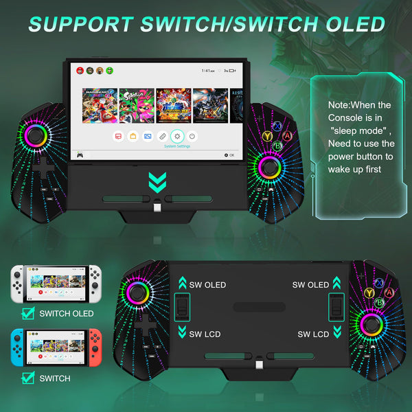 HELLCOOL Switch Pro Controller for Switch/OLED,Switch Controller for Handheld Grip with Hall Effect Joystick,One-Piece Switch Joycon with Turbo/Programmable/6-Axis/Vibration/RGB/4 Card Slot(Black)