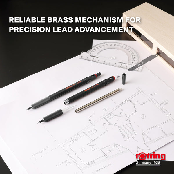 rOtring 600 3-in-1 Multicolour Pen and Mechanical Pencil | Black & Red Ballpoint Pen Tips | 1 Mechanical Pencil Tip (0.5mm) | Silver Barrel