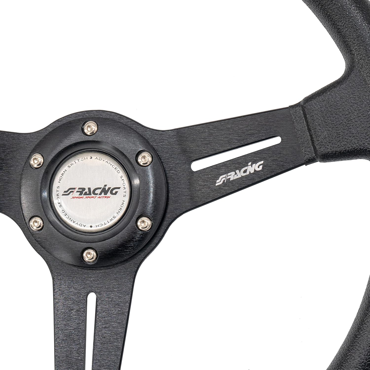 Simoni Racing SLAG Sport Steering Wheel with Three Spokes, Universal Black