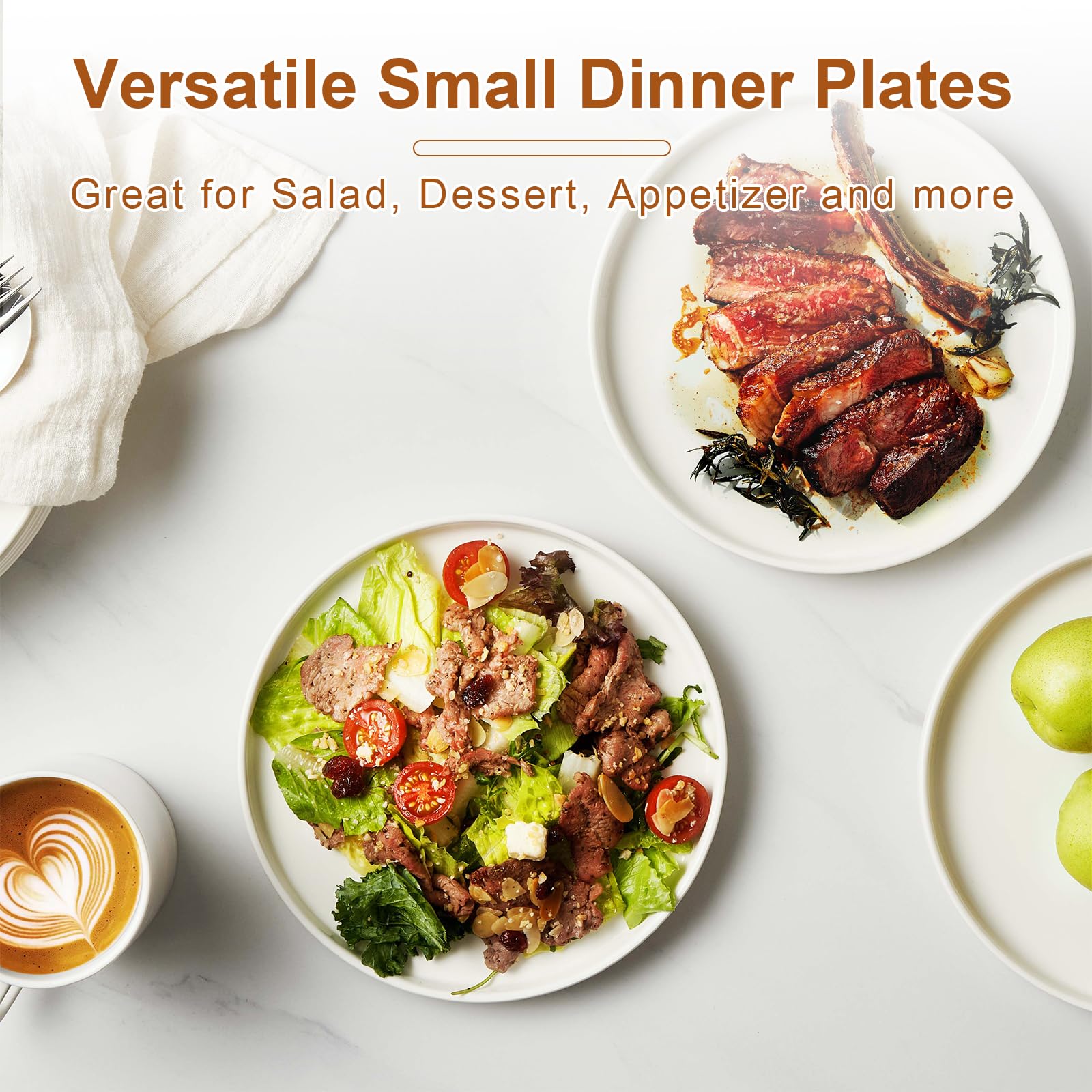 Jassceram 8.5 Inch Small Dinner Plates Set of 6, Ceramic Flat Plates for Salad, Dessert and Appetizer - Microwave, Oven and Dishwasher Safe, Scratch