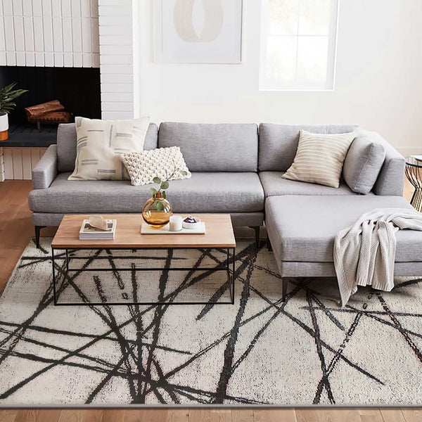 Calore Rugs Living Room Large Modern Soft Area Rug,Modern Simple Style Short Pile Beige pattern Carpet,Non-slip Large Abstract Straight Line Pattern