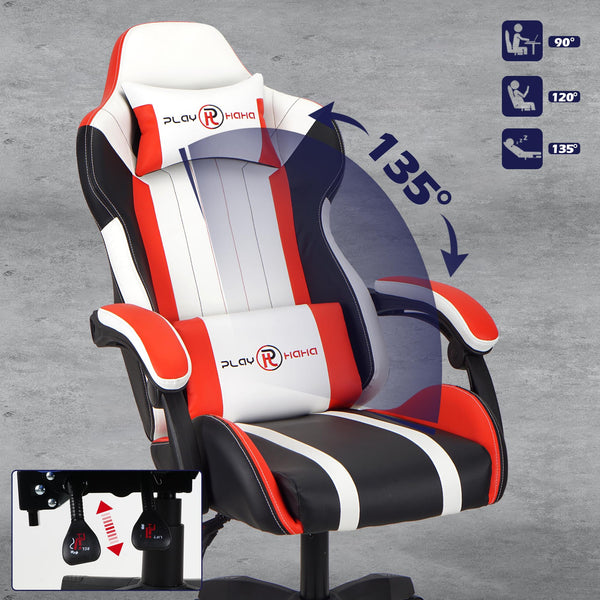 T-THREE.Ergonomic Leather Gaming Chair Height Adjustable with Headrest and Lumbar Support(Orange)