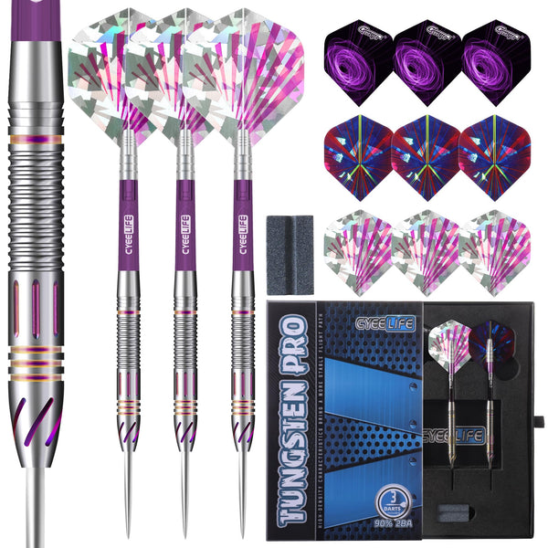 CyeeLife Tungsten Darts 23g Steel Tip,Steel Tip Darts Set with PC Shafts + Tungsten Barrels + Dart Flights + Dart Sharpener,Professional Tungsten Darts Set