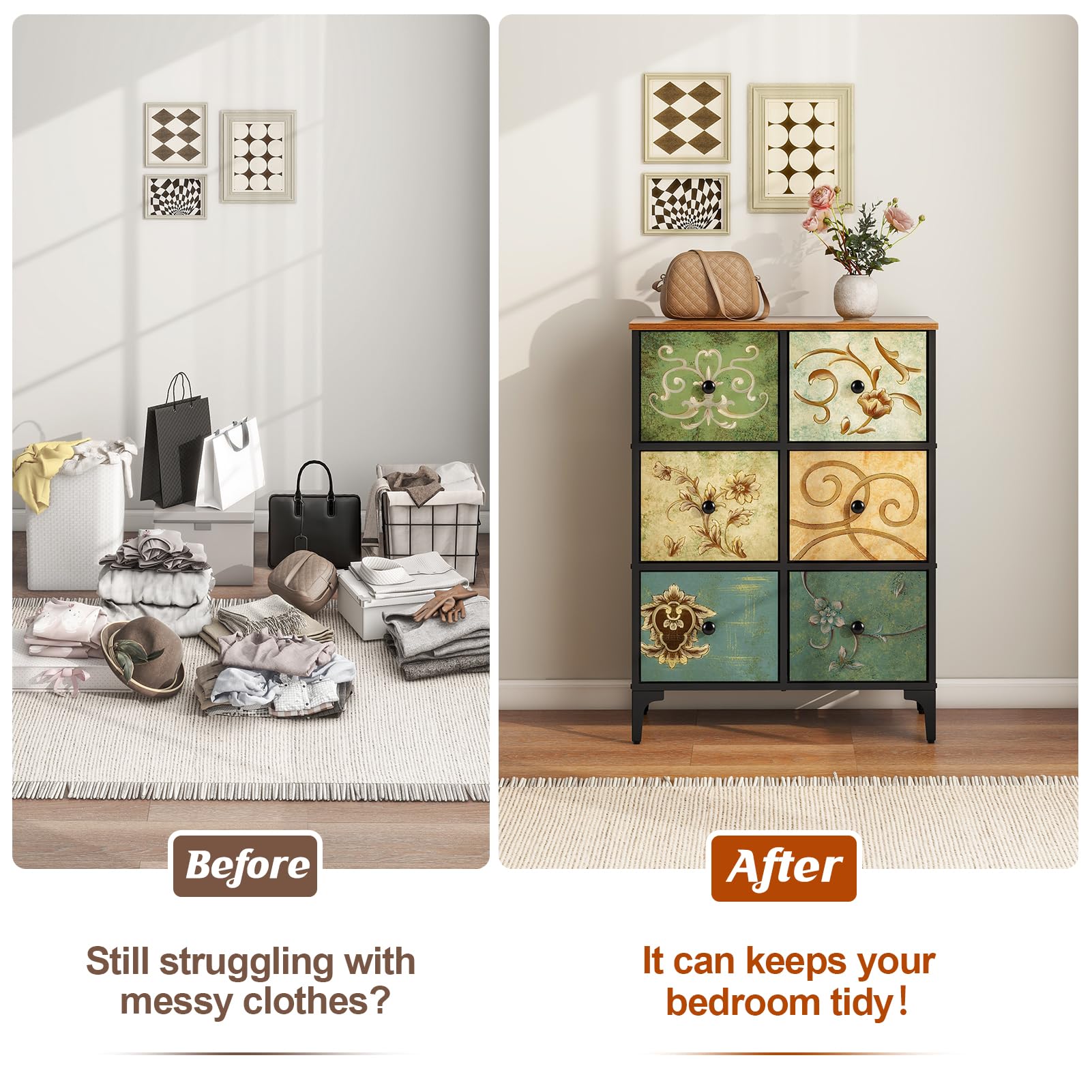 LYNCOHOME Chest of Drawers, 6 Drawer Fabric Bedroom Dresser Storage Drawrs, Storage Organizer Unit for Bedroom, Living Room, Entryway, Nursery