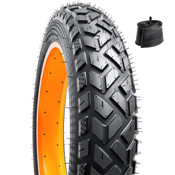 YunSCM 1-Pcs 20'' Fat E-Bike Tyre 20x4.0 ETRTO 102-406 with 20 inch Heavy Duty Inner Tube 20x3.5/4.0 AV32mm Schrader Valve Compatible 98/100-406 Road