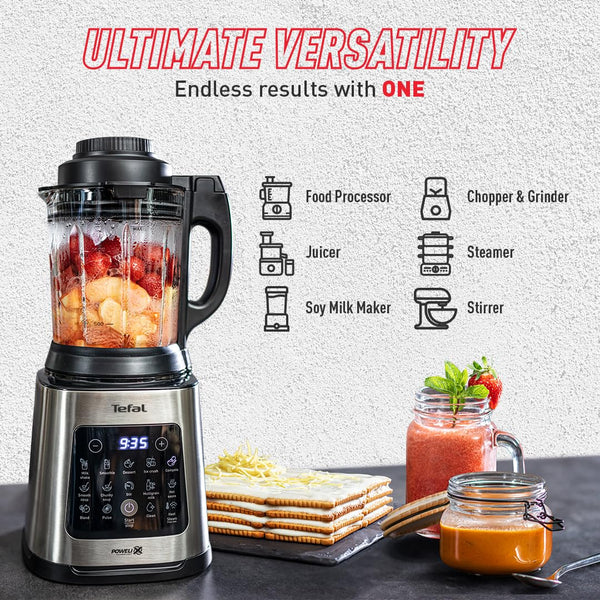 Tefal Blender & Soup Maker Perfectmix Cook, 2L, 10 Auto Programs, Smoothie Maker, Removable Blades, Cleaning Program & Brush, Glass Jug, Tamper, Hot & Cold Kitchen Blender, Cooking, BL83SD65