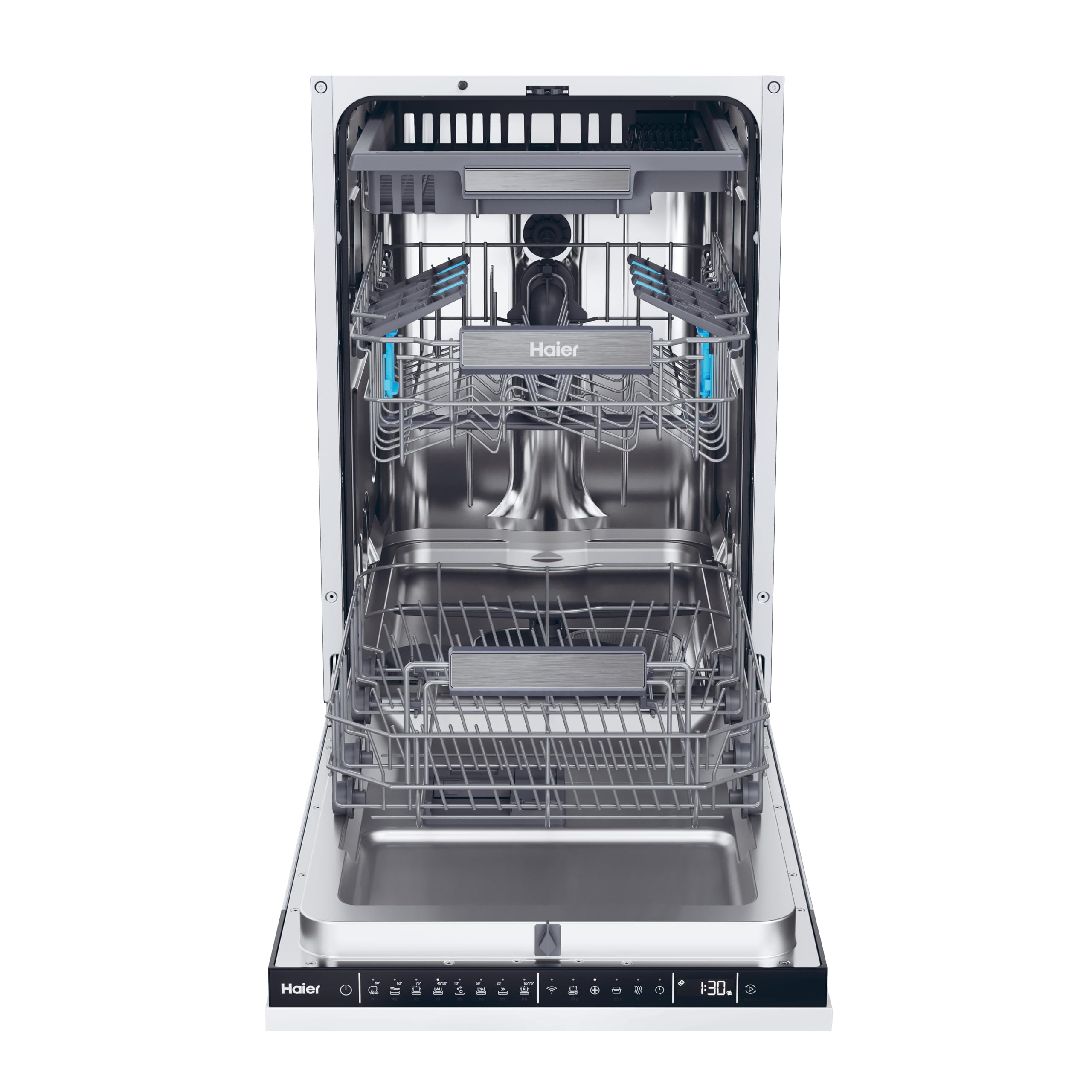 Haier XI1C3TB2FB-80 I-Pro Shine Series 4 Integrated Dishwasher, 11 place Setting, Black Bezel, C Rated