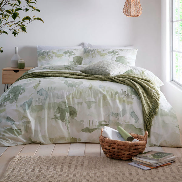 Appletree Loft - Edale - 100% Cotton Duvet Cover Set - Super-King Bed Size in Green