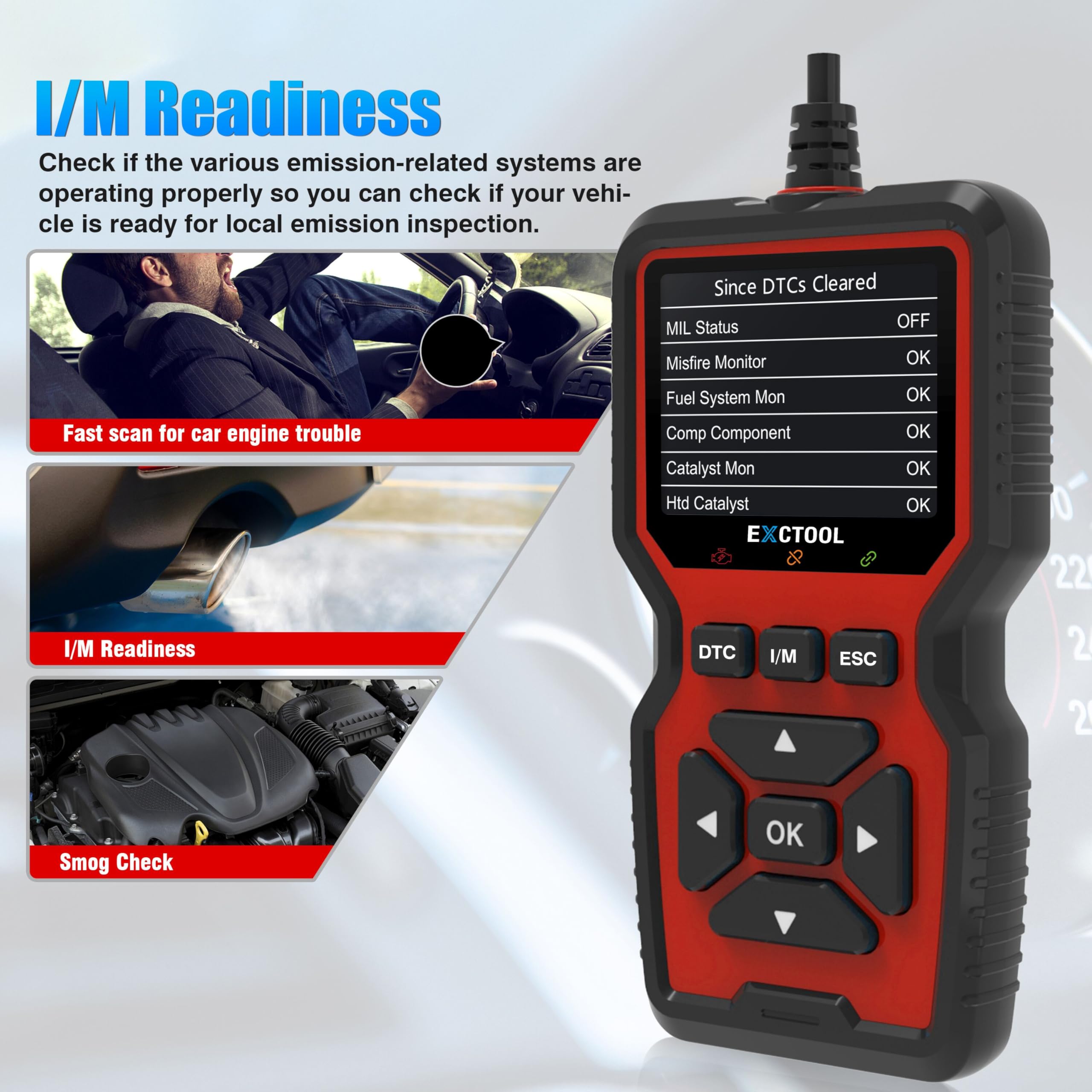 OBD2 Scanner Car OBD II Code Reader with Reset Auto Enhanced Full OBD Mode Check Engine Light Diagnostic Scan Tool for 2001+ Petrol & 2004+ Diesel Vehicles, Red