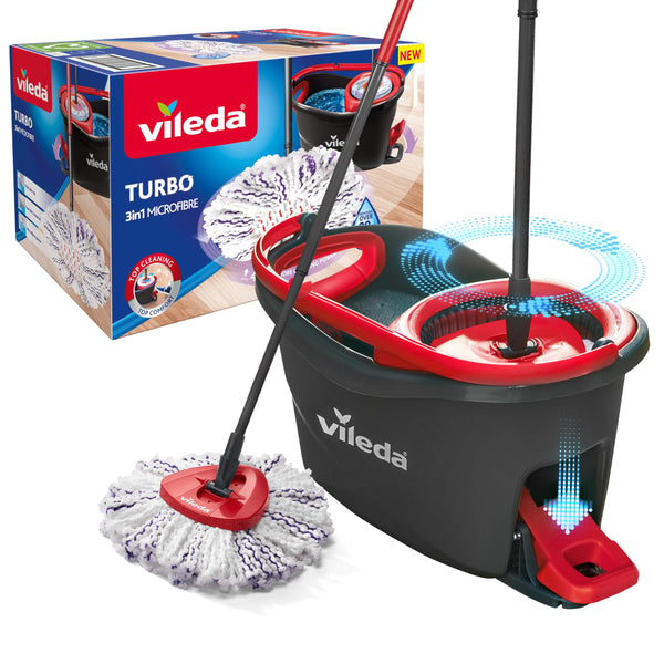 Vileda Turbo 3 in 1 with Microfibre Pad, Spin Mop For Cleaning Floors, Set Of 1x Mop And 1x Bucket