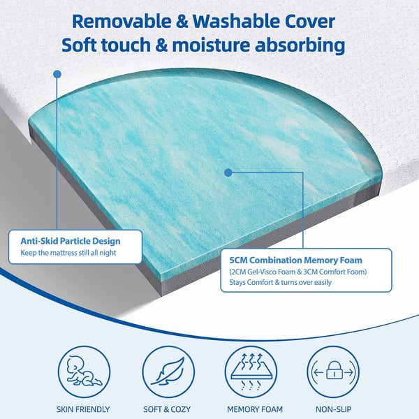 WOWTTRELAX Dual-Layer 2 Inch Memory Foam Mattress Topper, King Size with Anti-Mite & Breathable Knitting Cover, Cooling Mattress Topper for Back Pain (150x200x5cm)