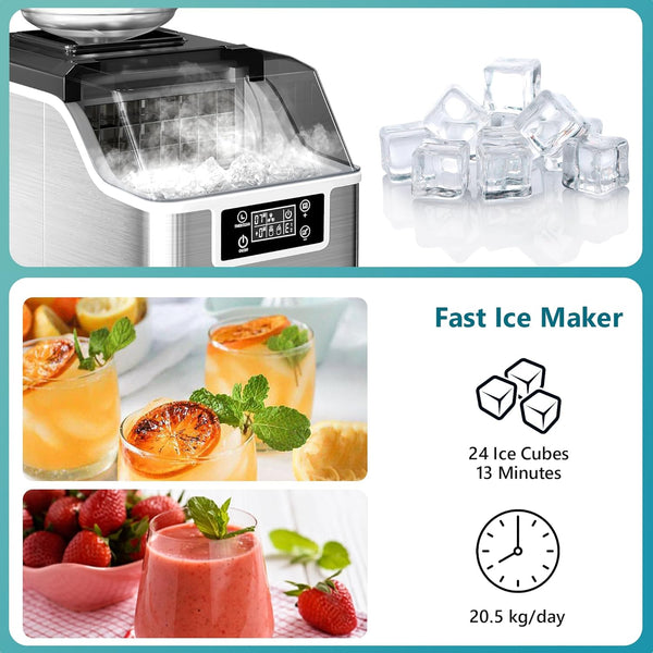 Ice Maker Machine Countertop Ice Cube Maker with Portable Handle, 9 Ice Cubes in 6 Mins, Self-Cleaning Compact Ice Maker 12 kg in 24 Hrs, with Ice Scoop and Basket for Home/Kitchen/Office/Bar